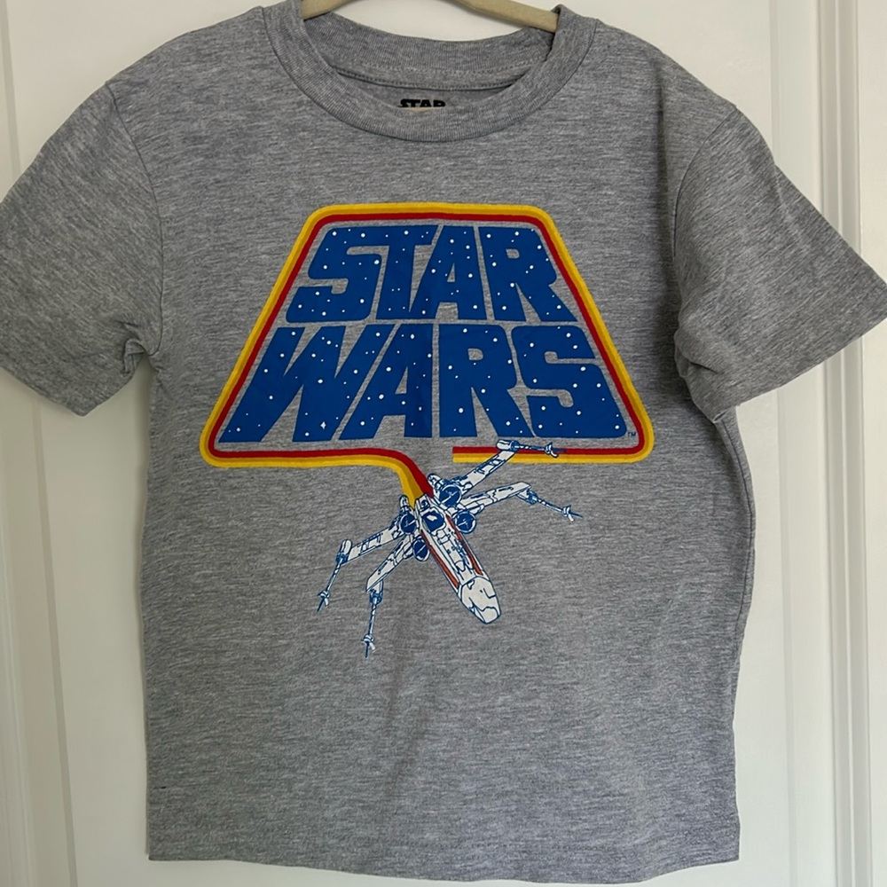 Star Wars Grey Retro Vintage Kids X-Wing Fighter Graphic T-shirt Size 6 NWOT